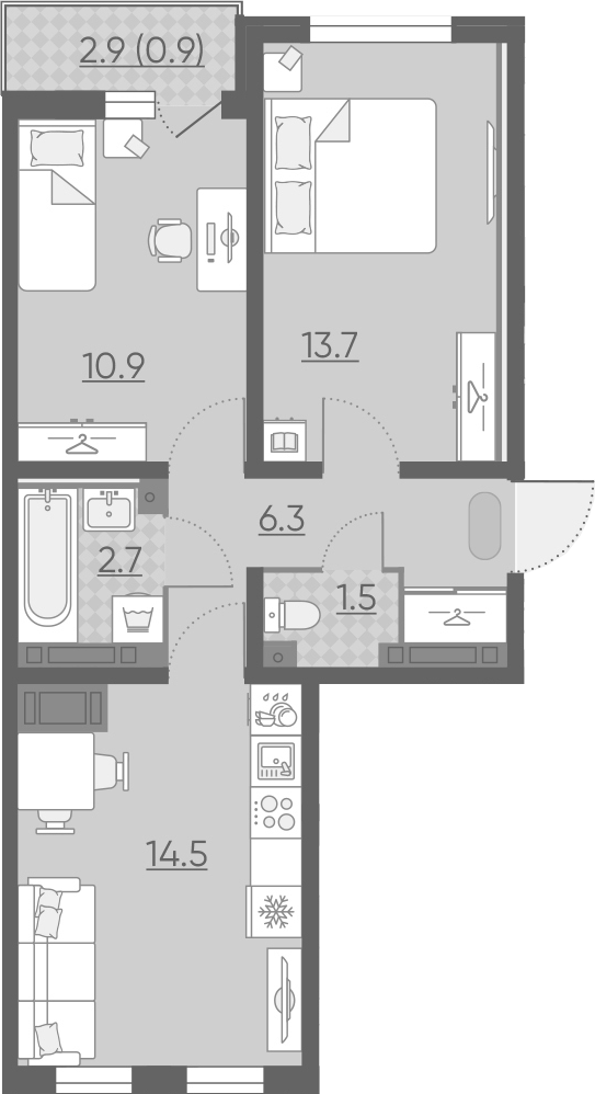 3Е-комнатная, 50.5 м²– 2