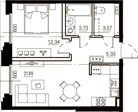 2Е-комнатная, 46.06 м²– 2