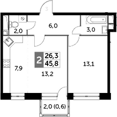 2Е-комнатная, 45.8 м²– 2