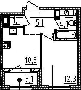 1-комнатная, 34.7 м²– 2