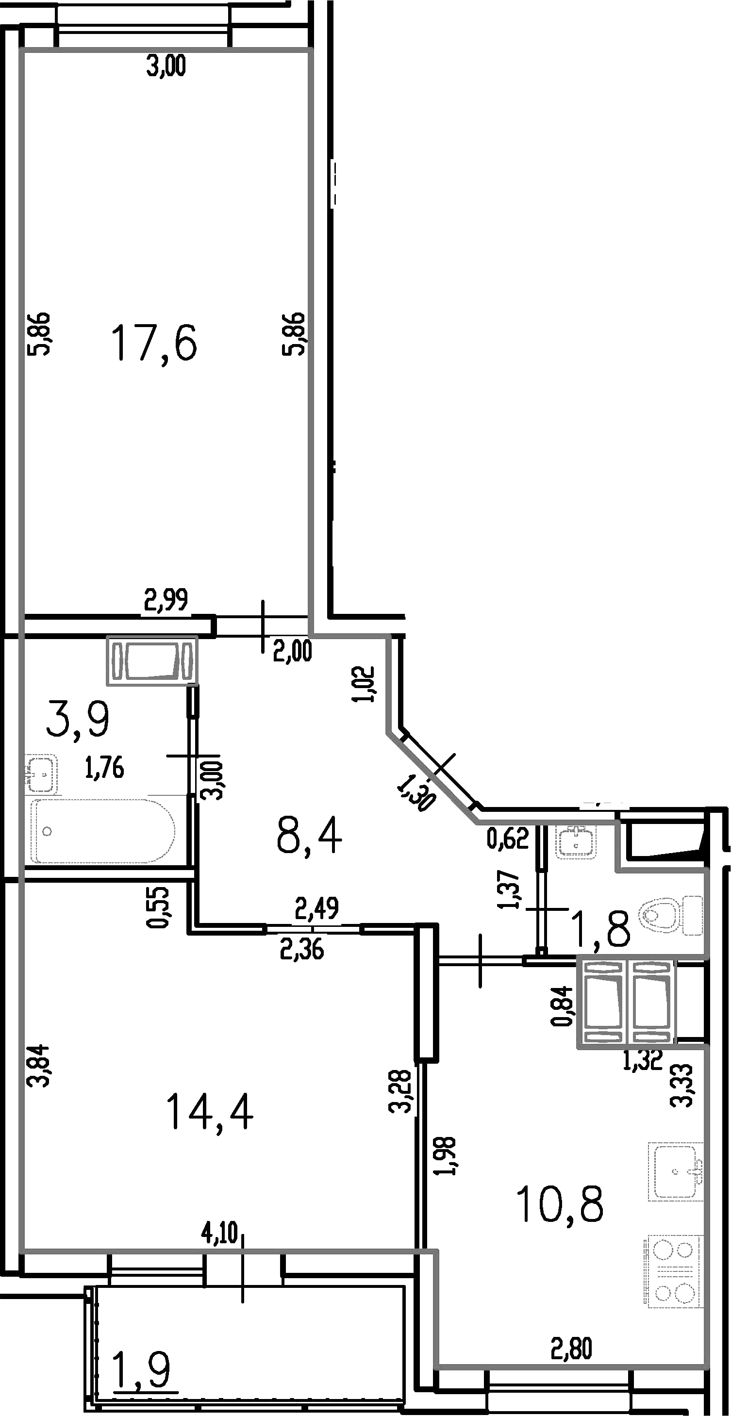 2-комнатная квартира, 57.47 м², 15 этаж – Планировка