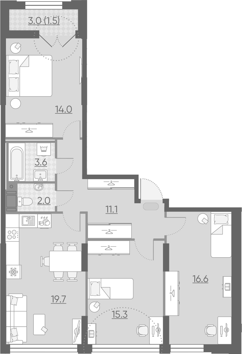 4Е-комнатная, 83.8 м²– 2