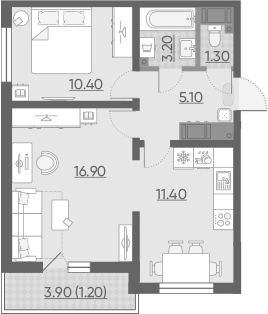 2-комнатная квартира, 49.5 м², 4 этаж – Планировка