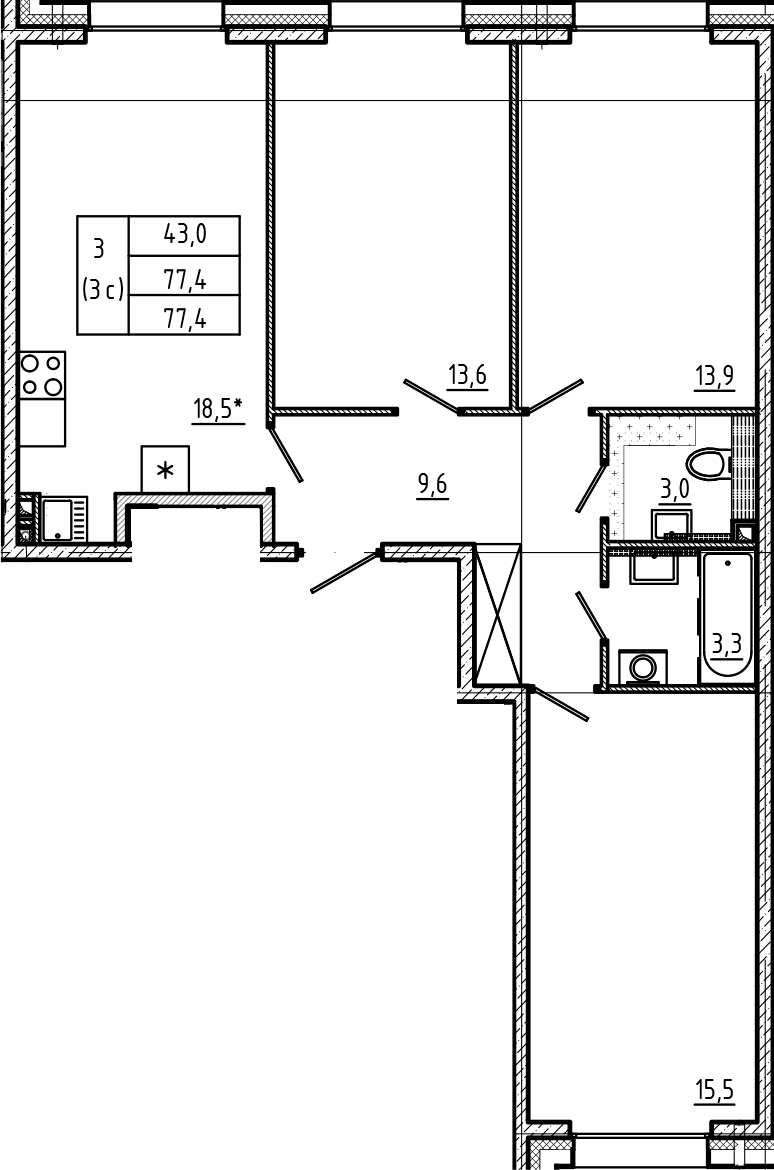 Купить 4-комнатную квартиру в новостройке 76 м², Партизанская улица, в  Санкт-Петербурге, у метро Ладожская