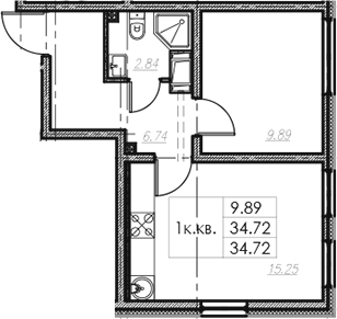 2Е-комнатная, 34.72 м²– 2