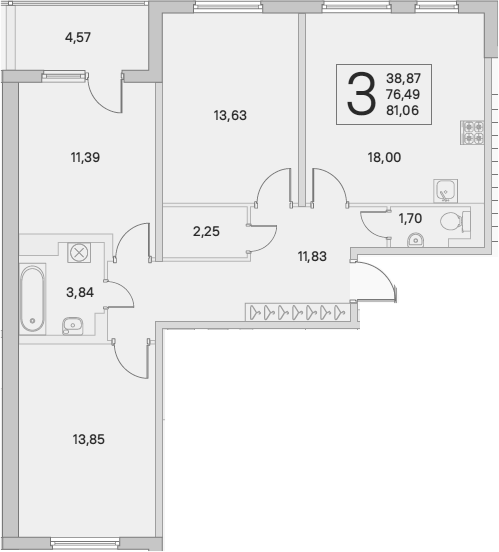 4Е-комнатная, 76.49 м²– 2