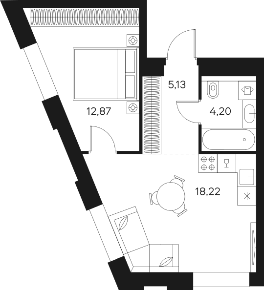 2Е-комнатная, 40.42 м²– 2