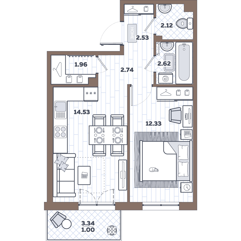 1-комнатная, 39.83 м²– 2