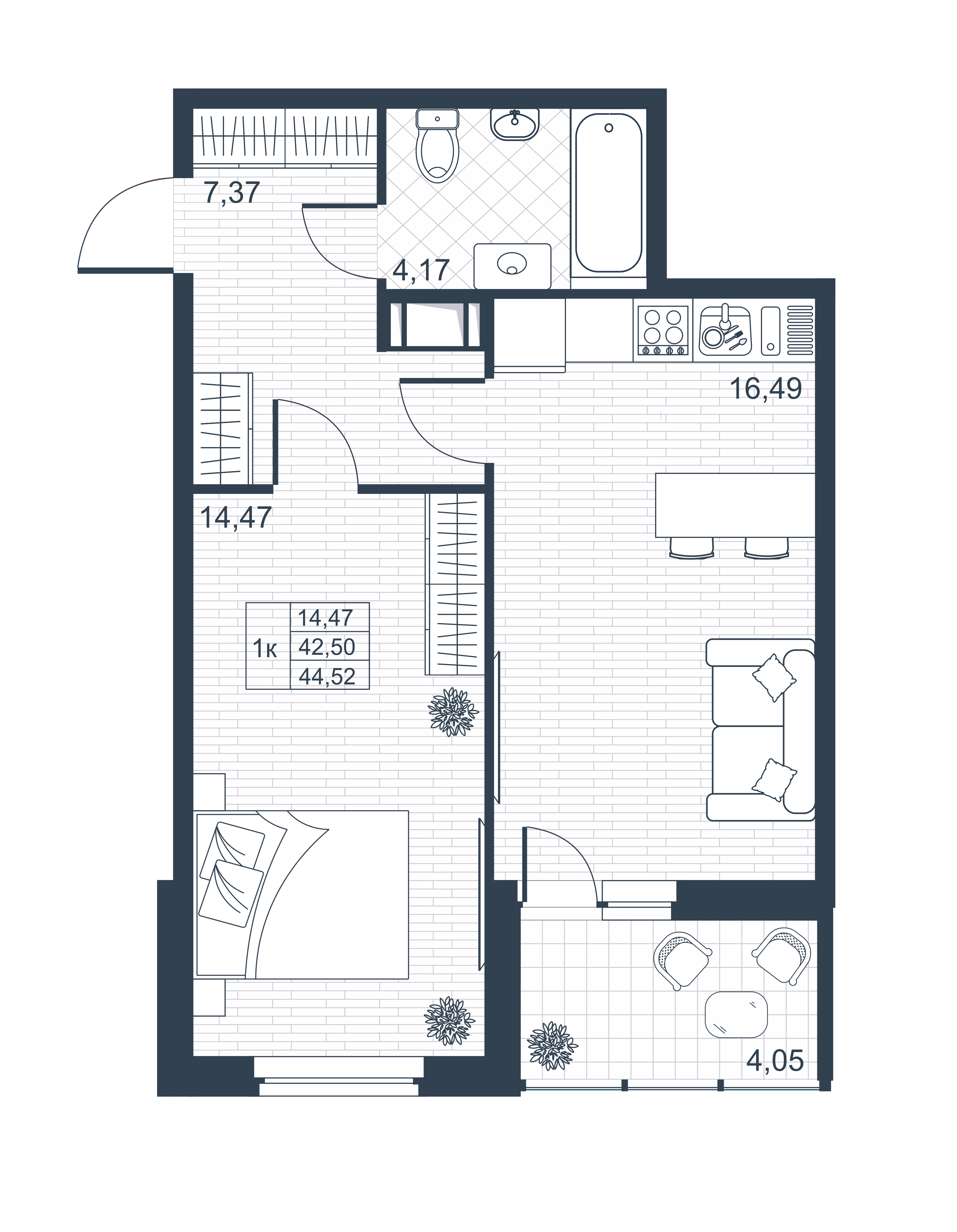 Купить 2-комнатную квартиру в новостройке 44.52 м², г Коммунар, ул  Славянская, в Ленинградской области, у метро Купчино