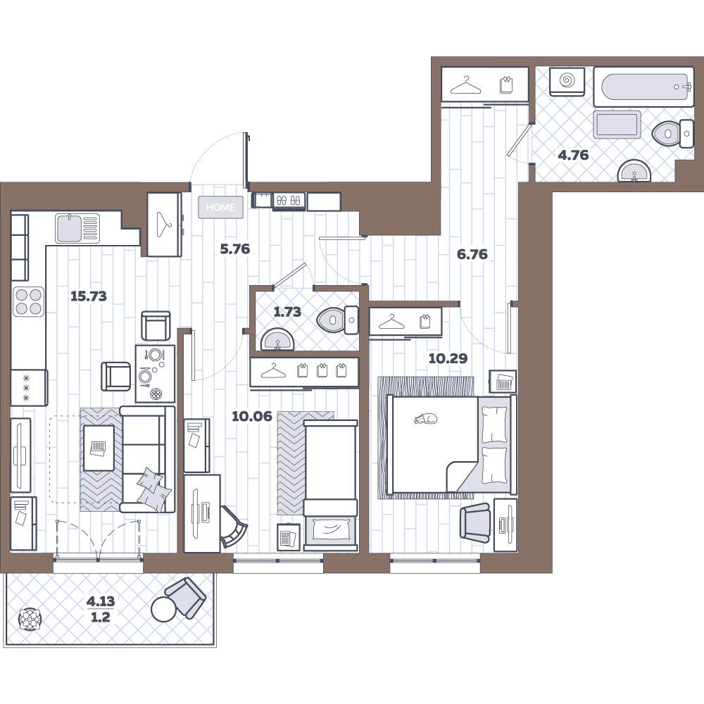 3Е-комнатная, 56.29 м²– 2