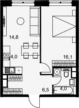 2Е-комнатная, 45.4 м²– 2