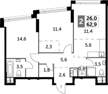 3Е-к.кв, 62.9 м²