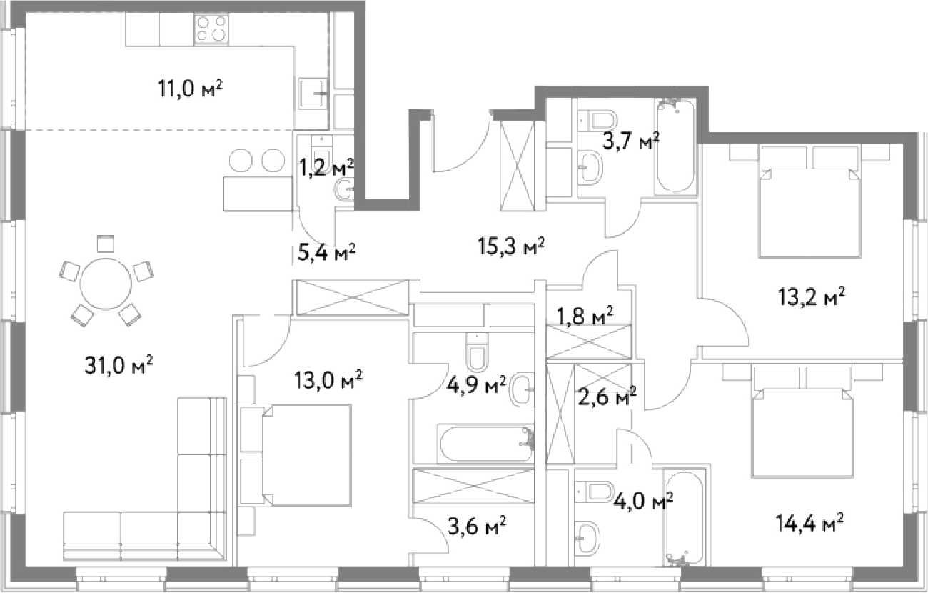 4Е-комнатная, 119.7 м²– 2