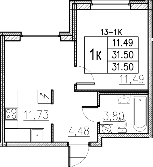 2Е-комнатная, 31.5 м²– 2