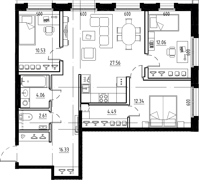 4Е-к.кв, 89.98 м², 3 этаж
