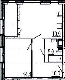 2Е-к.кв, 52.1 м², 8 этаж