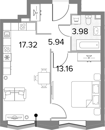 2Е-комнатная, 40.4 м²– 2