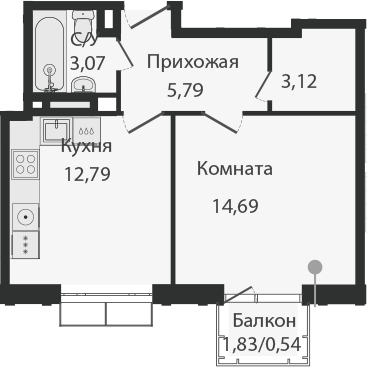 1-к.кв, 40 м²