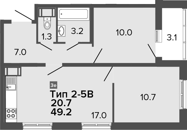 3Е-комнатная, 49.2 м²– 2
