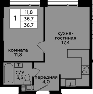 2Е-к.кв, 36.7 м²