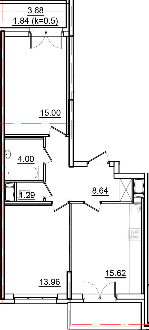 3Е-комнатная, 62.38 м²– 2