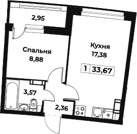 2Е-к.кв, 33.67 м²