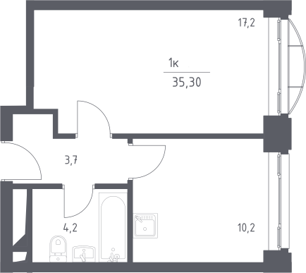 1-комнатная, 35.3 м²– 2