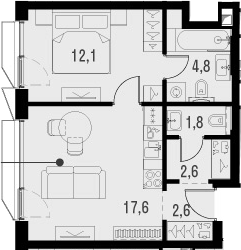 2Е-комнатная, 41.5 м²– 2