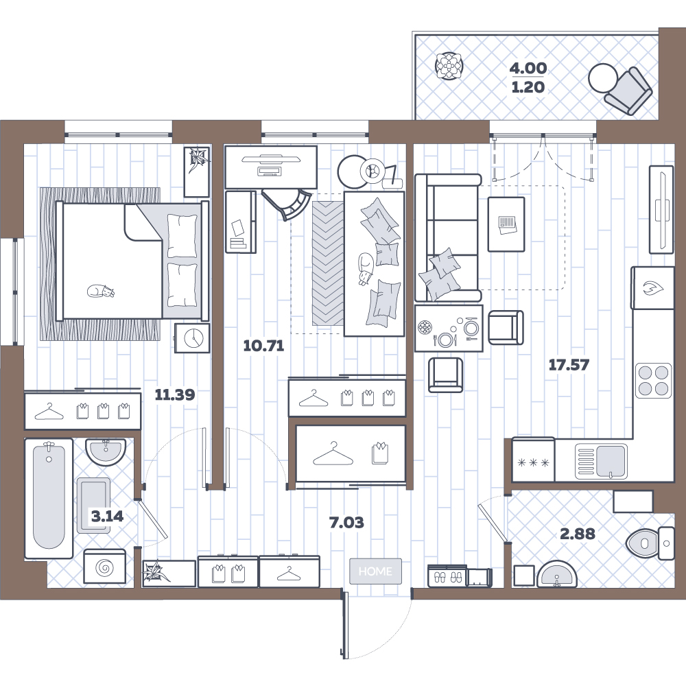 3Е-комнатная, 55.34 м²– 2