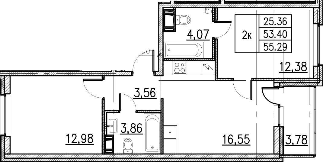 3Е-комнатная, 55.29 м²– 2