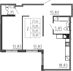 3Е-комнатная, 70.89 м²– 2