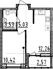 1-комнатная, 31.24 м²– 2