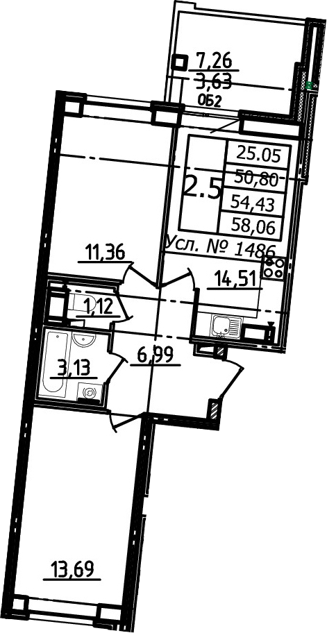 2-комнатная, 54.93 м²– 2