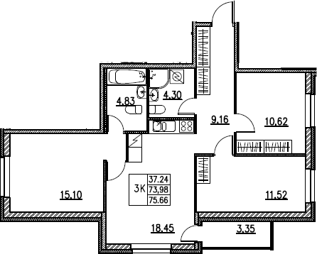 4Е-комнатная, 75.66 м²– 2