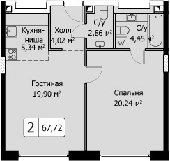2Е-комнатная, 56.81 м²– 2