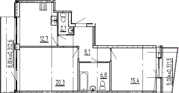 2-комнатная, 69.5 м²– 2