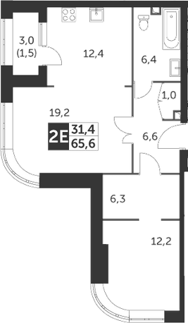 2Е-комнатная, 65.6 м²– 2