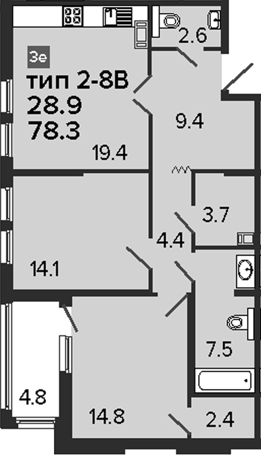 3Е-комнатная, 78.3 м²– 2
