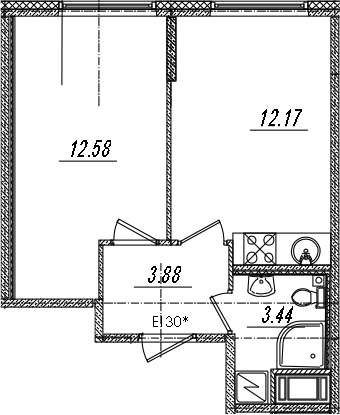 2Е-комнатная, 32.07 м²– 2