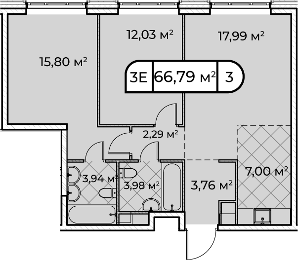 3Е-комнатная, 66.79 м²– 2