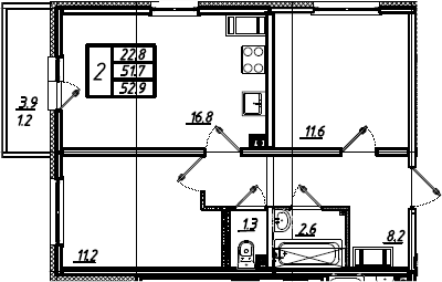 3Е-комнатная, 52.9 м²– 2