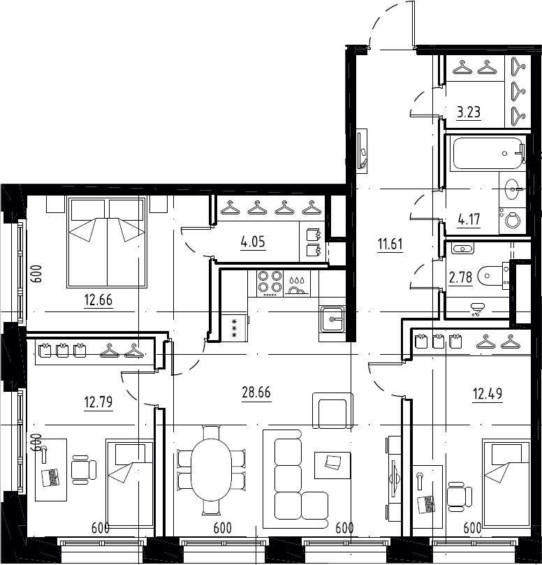 4Е-к.кв, 92.44 м², от 5 этажа
