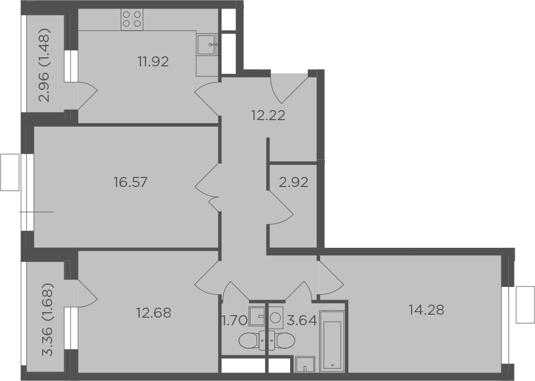3-комнатная, 79.09 м²– 2