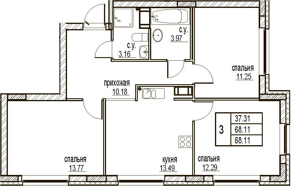 4Е-комнатная, 68.11 м²– 2