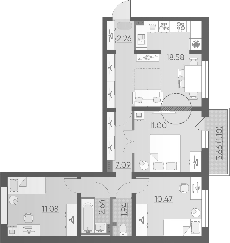 4Е-комнатная, 66.16 м²– 2