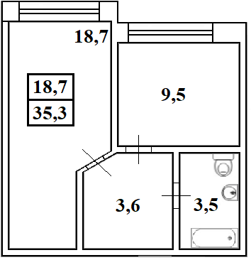 1-комнатная, 35.3 м²– 2