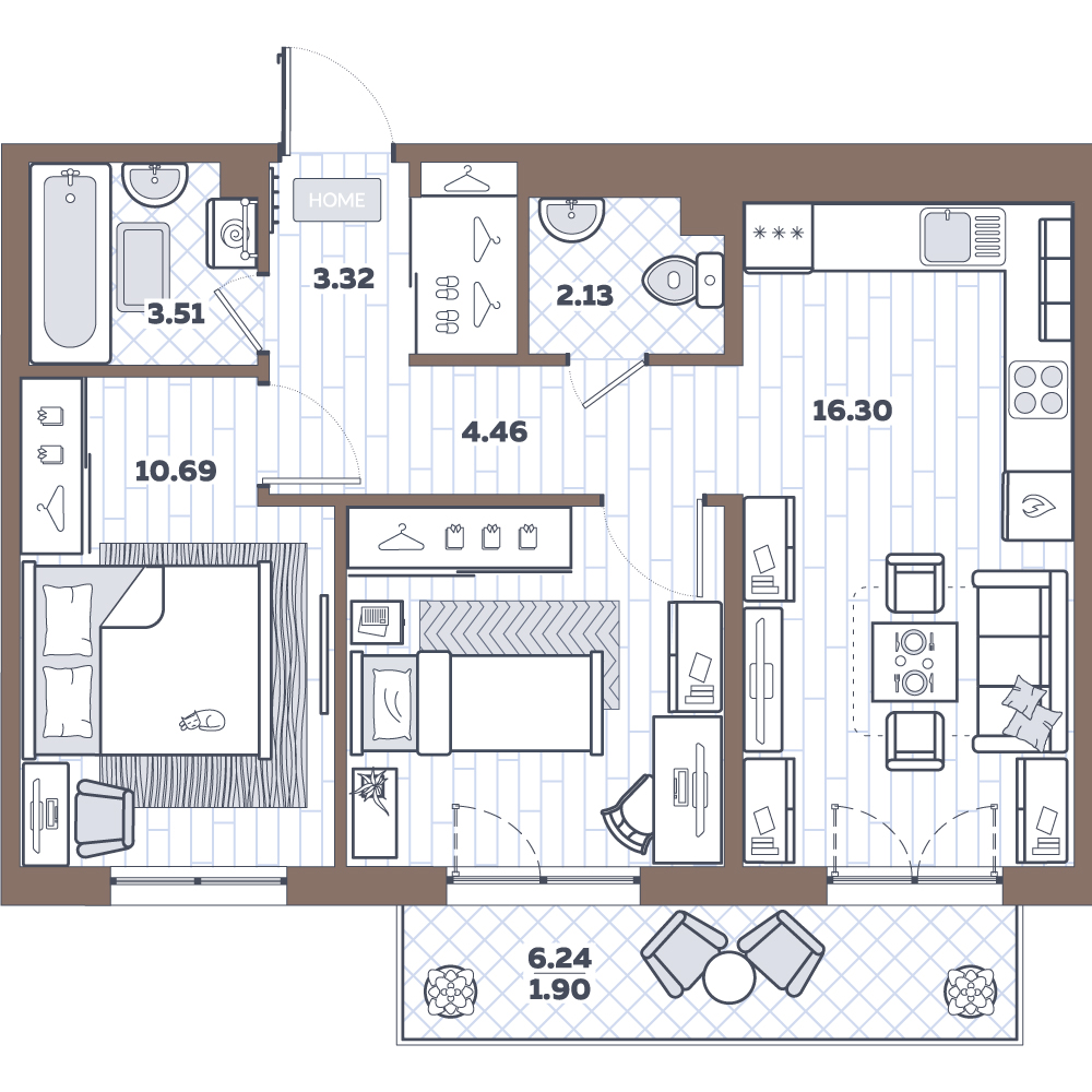 3Е-комнатная, 52.34 м²– 2