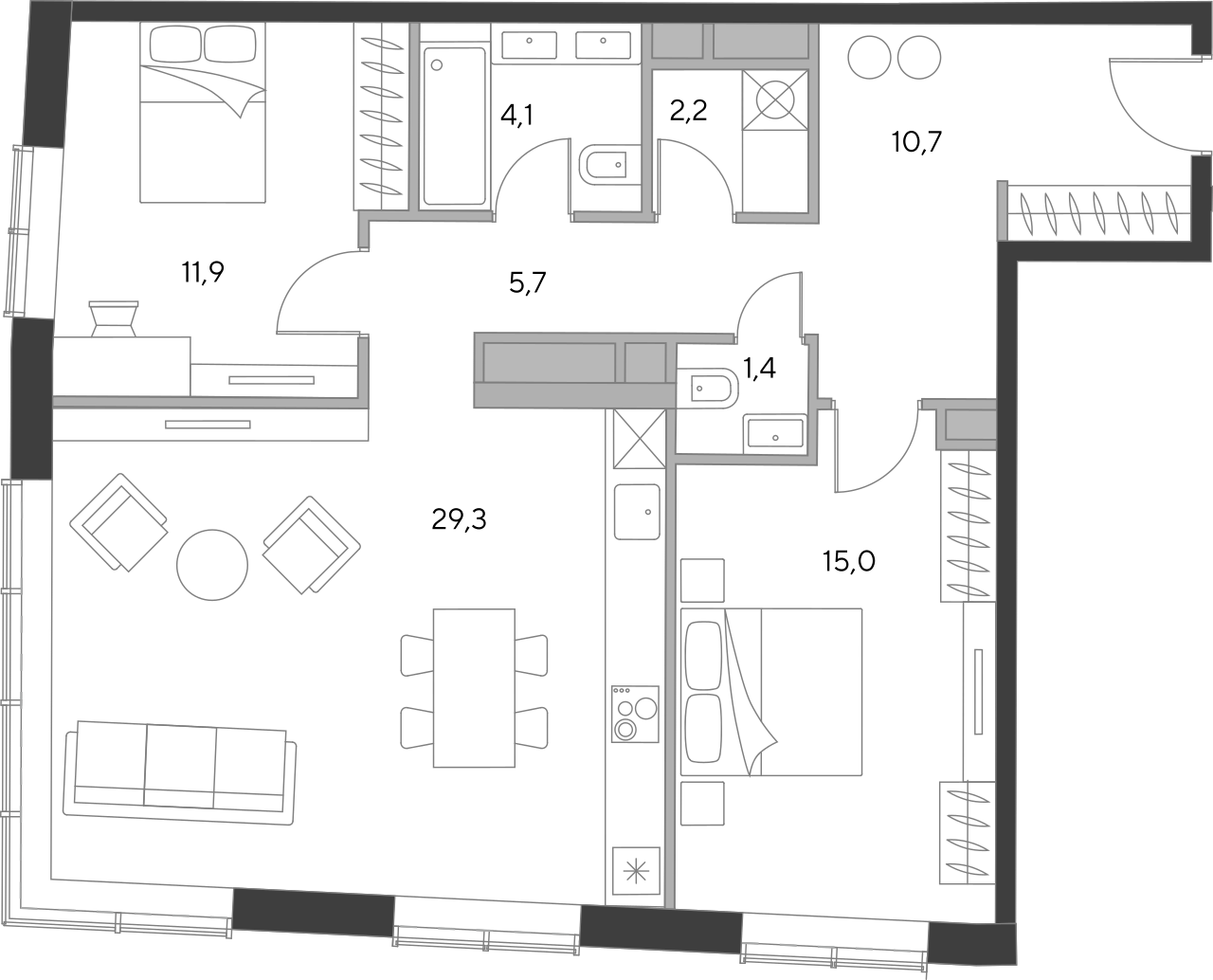 Купить 3-комнатную квартиру в новостройке 71.7 м², 1-й Сыромятнический пер,  в Москве, у метро Чкаловская