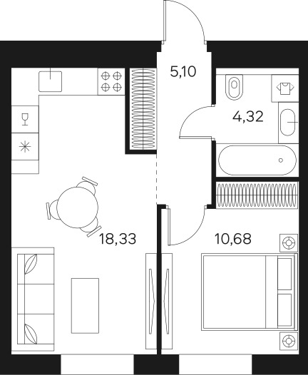 2Е-комнатная, 38.43 м²– 2