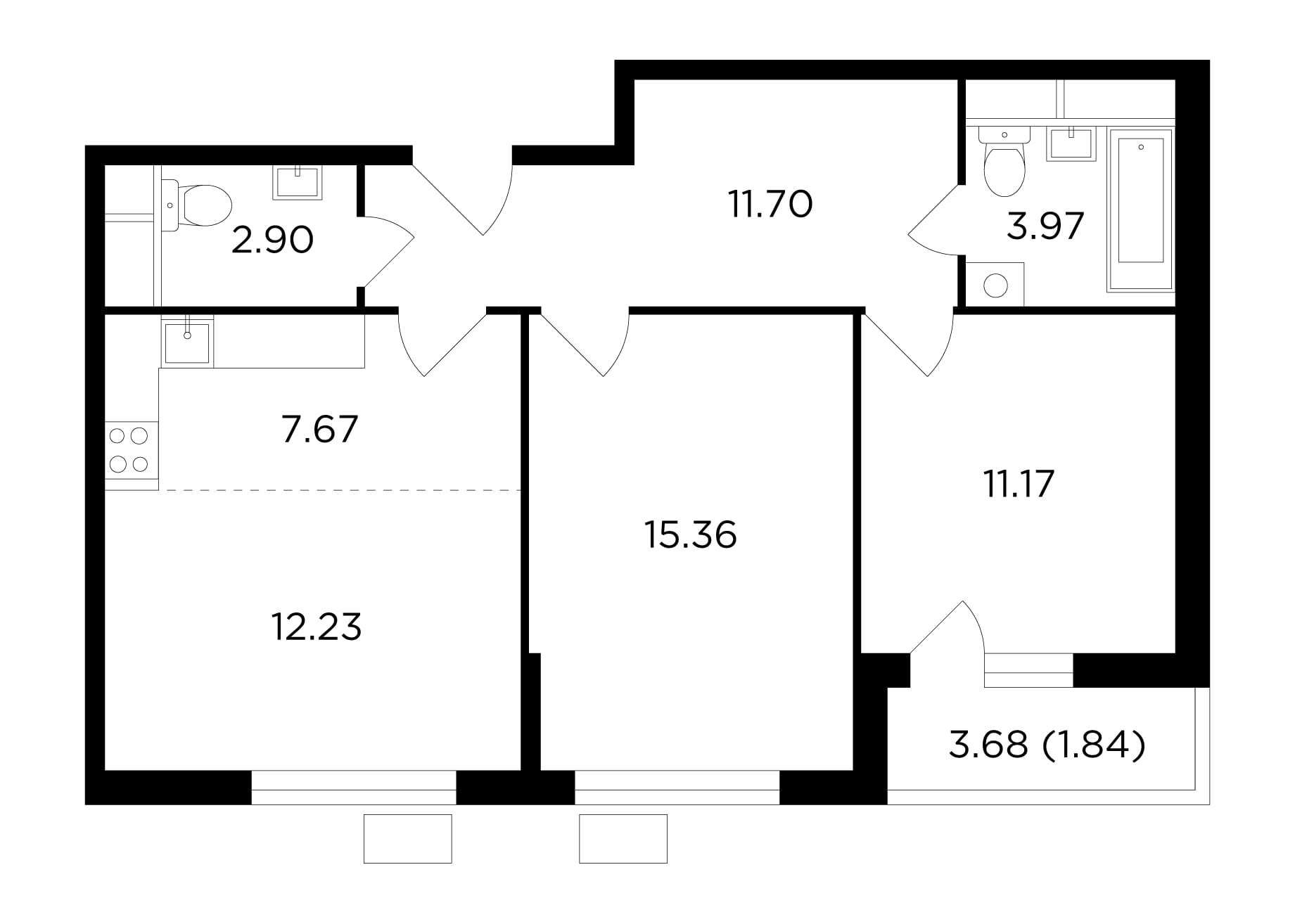 3Е-комнатная, 66.84 м²– 2